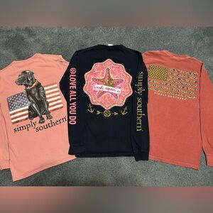 3-Lot of adult Small long sleeve Simply Southern T-shirts.